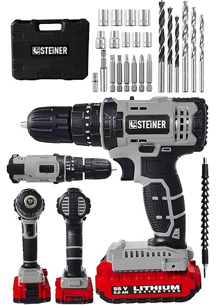 Alman 58 V 5 Ah Darbeli Lityum Çift Akülü Sjs Metal Şanzıman Şarjlı Vidalama Matkap 24 Pcs Set - ST0518R215400346 fiyatları