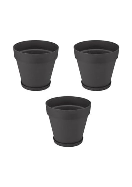 Saksı 3'lü Set – Antrasit | 1.7 Litre, 16 cm Ağız Çapı, Alt Sulamalı Modern Saksı