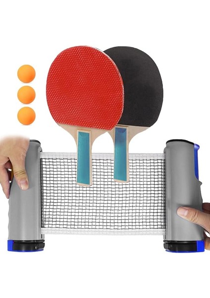 Tenisi Filesi Raket Top Seti 6lı Otomatik Gerdirme Mekanizmalı Tüm Masalara Uyumlu Pinpon Ağı
