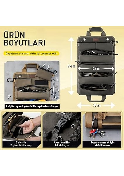 Alet Çantası, Ağır Hizmet Tipi Kanvas Rulo Takım Çantası, Katlanabilir Alet Organizer El Çantası, Tamirci Marangoz Teknisyen Hobici Takım Çantası, Alet Takım Anahtar Düzenleyici Çanta Gri fiyatları