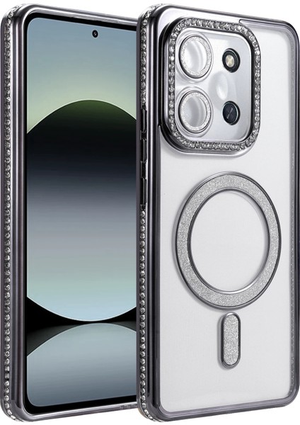 Xiaomi Redmi 15C Uyumlu Kılıf Simli Magsafe Şarj Destekli Kamera Lens Korumalı Parıltılı Kapak