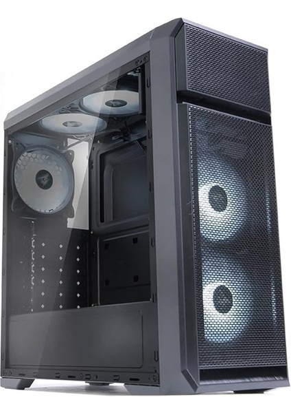 N5 Of Atx Mid Tower 3 Beyaz LED Fanlı Kasa 1 x Kulaklık, 1 x Mikrofon, 2 x USB 2.0, 1 x USB 3.0, Fan Kontrol, Renkli Akrilik Panel, PCI/AGP365MM, Siyah