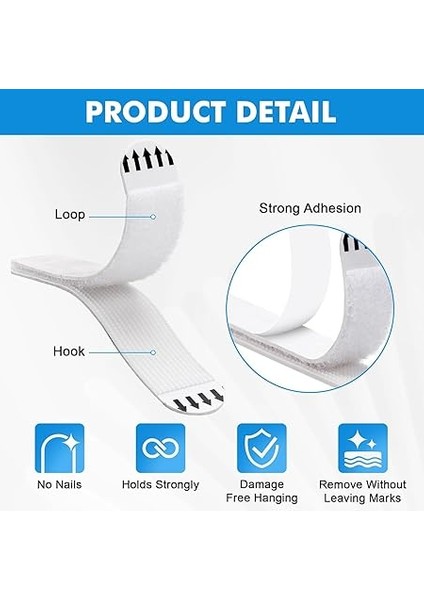 Yapışkanlı Cırt Cırt Bant, Beyaz, 4 Çift, Güçlü Yapışma Özellikli (Beyaz, Orta Boy 69MM) modelleri