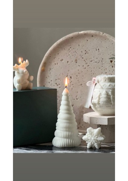 Candle Dekoratif Mum Coin +Çamağacı +Kartanesi +Geyik Topalm 4 Parça
