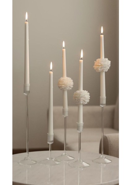 Candle El Yapımı Kokusuz Şakayik Çiçekli Şamdanlık Dekoratif Kalıp Mum– Kırık Beyaz -20*2