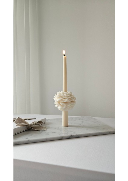 Candle El Yapımı Kokusuz Şakayik Çiçekli Şamdanlık Dekoratif Kalıp Mum– Kırık Beyaz -20*2 fiyatları