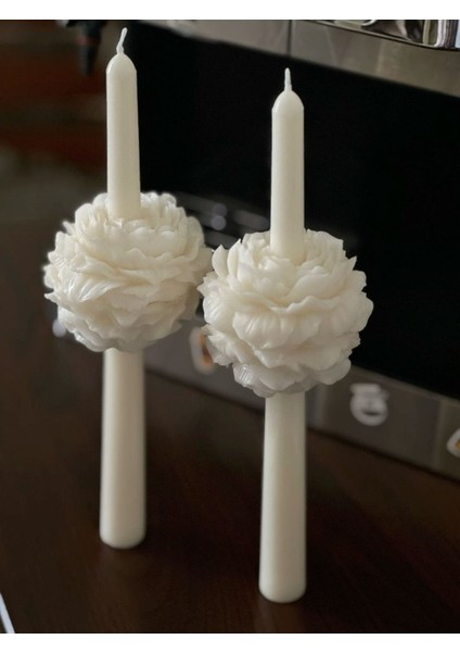 Candle El Yapımı Kokusuz Şakayik Çiçekli Şamdanlık Dekoratif Kalıp Mum– Kırık Beyaz -20*2 modelleri