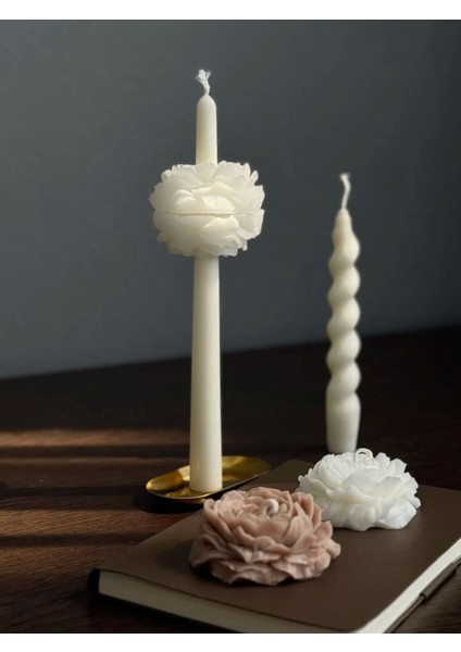 Candle El Yapımı Kokusuz Şakayik Çiçekli Şamdanlık Dekoratif Kalıp Mum– Kırık Beyaz -20*2 fırsatları