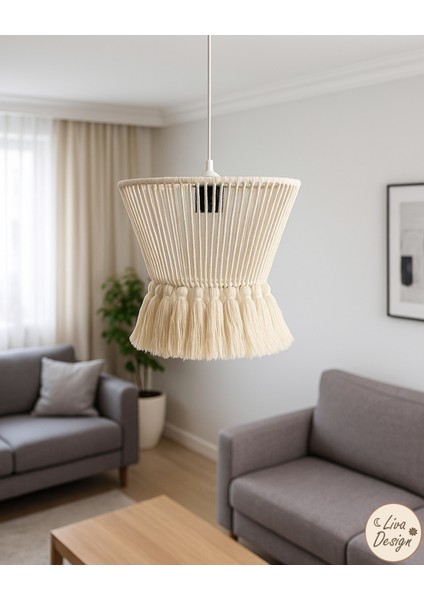 El Yapımı Krem Pamuk Makrome Bohem Püsküllü Avize / Salon, Yatak Odası ,oturma Odası, Ofis, Balkon fiyatları