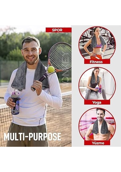 Sporcu Fitness Antreman Havlusu 30X100 Cm, Ultra Hafif ve Hızlı Kuruyan Mikrofiber Spor Havlu, Gym Boks Pilates Tenis Havlusu (2 Adet 30X100, Gri) fırsatları