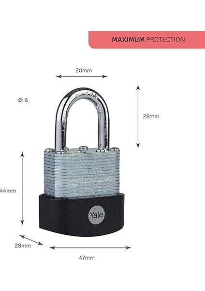 Y127B/45/125/1 - 45MM Protector Lamine Asma Kilit - Maksimum Güvenlik - Boron Halka - Çift Kilitleme - 3 Anahtar modelleri