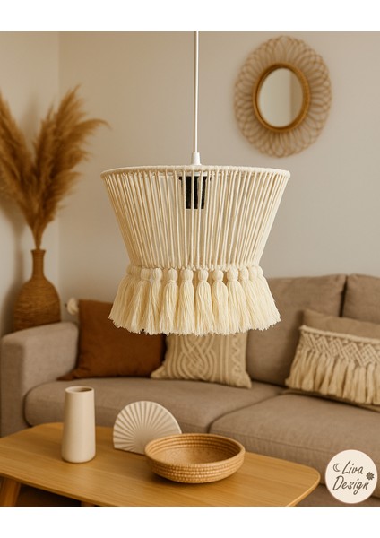 El Yapımı Krem Pamuk Makrome Bohem Püsküllü Avize / Salon, Yatak Odası ,oturma Odası, Ofis, Balkon fırsatları