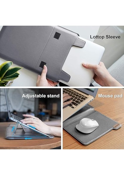 Dizüstü Bilgisayar Standı ve Mouse Padli Dizüstü Bilgisayar Kılıfı 13-14 Inç Bilgisayar Çantası, MacBook Pro/air 13, Dell, Chromebook, Xps 13, Surface Book, iPad Pro 12.9, Gri Için 2 fırsatları