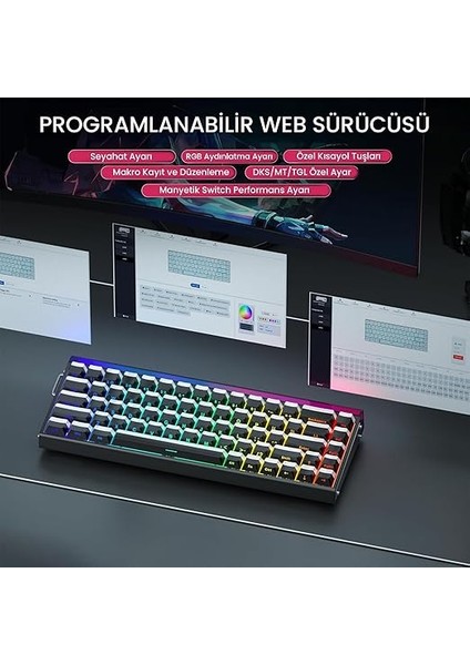 Hero 68 He Manyetik Klavye Rapid Trigger Jade King Switch 8000Hz Rgb Neon Tkl Hot Swap Oyuncu Klavyesi Siyah indirimleri