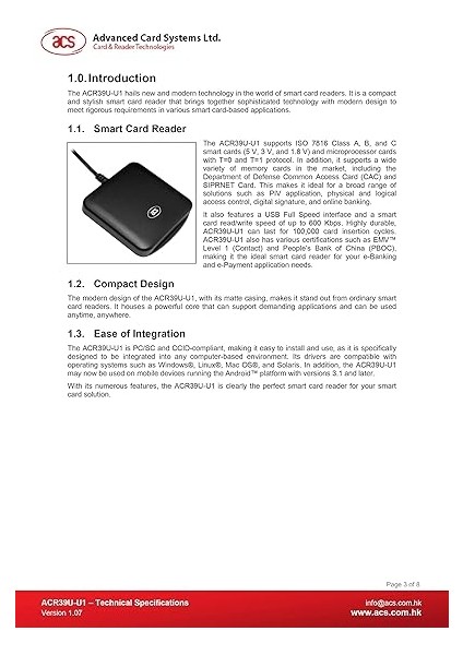 ACR39U-U1 Rfıd Çip Smart Kart Okuyucu modelleri