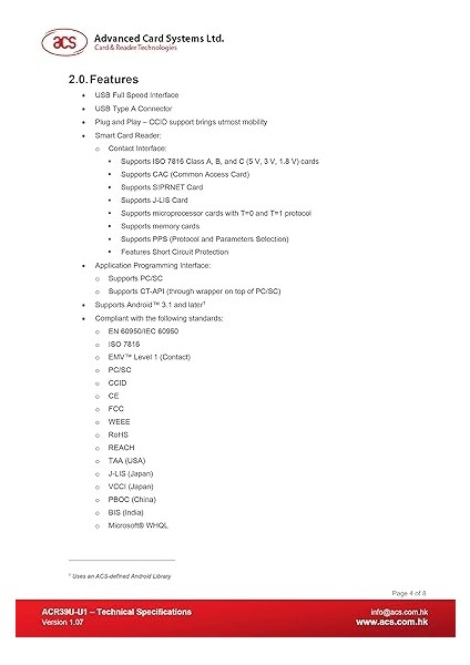 ACR39U-U1 Rfıd Çip Smart Kart Okuyucu fırsatları