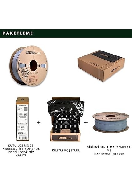 Pla Maker, 1.75MM 1kg 3D Yazıcı Pla Filament (Gümüş Gri) fırsatları