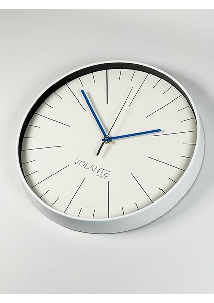 Modern Duvar Saatleri Noble Serisi 35 cm Ø Gerçek Cam Ev/ofis/mutfak/sınıf/okul Sessiz & Akar (Beyaz-Mavi) fırsatları