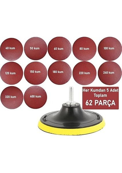 Zımpara Seti 62 Parça 115 mm Avuç Taşlamaya Uygun + Matkap Aparatı modelleri