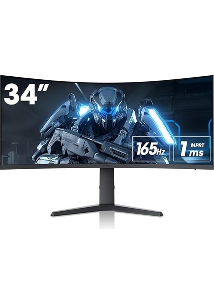 Monitör 34E6UC 34 Inç, 165Hz/, Uwqhd, 3440 * 1440, 1ms, Adaptive Sync, Monitörler, Gaming, Hdmı2.1 * 2, Dp1.4 * 1, Eğilmek,-5~20°/-15~15°, Yukarı ve Aşağı, VESA，HDR400, 75 * 75MM, Siyah