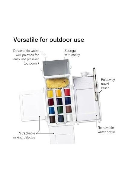 & Newton 0390639 Cotman Field Box Sulu Boya Seti, Yüksek Işık Haslığına Sahip Canlı Sulu Boya, Geniş Renk Seçenekleri, Eskimeye Karşı Dayanıklı - 1/2 Kapta 12 Renk, Karıştırma Paleti, Su Tankı indirimleri