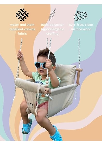 Kids Bebek Salıncağı Iç Mekan Dış Mekan Küçük Çocuk Salıncak Emniyet Kemerli Ahşap Bebek Asılı Salıncak (Bej indirimleri