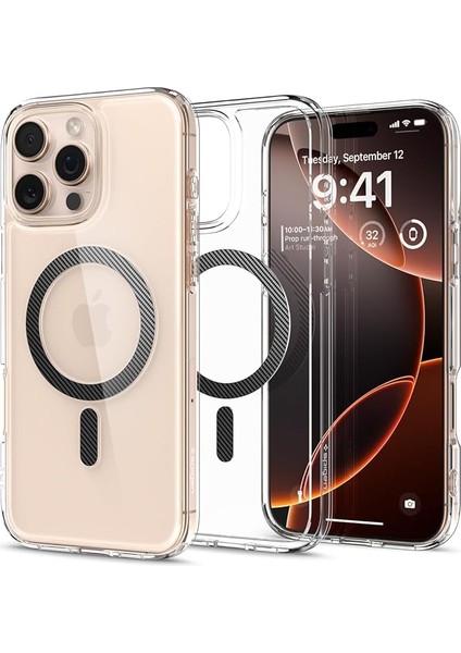 iPhone 16 Pro ile Uyumlu Ince Magsafe Kılıf Ultra Hybrid Sararma Karşıtı Duraclear Hava Kanalı Teknolojisi Askeri Sınıf Koruma Magfit Carbon Fiber Şeffaf Kapak - ACS08131