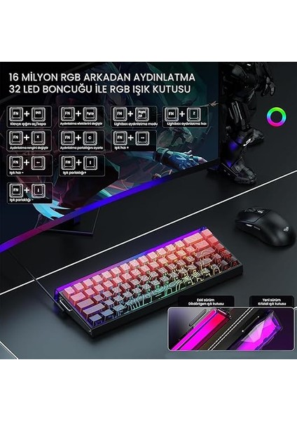 Hero 68 He Manyetik Klavye Rapid Trigger Dragon King Switch 8000Hz Rgb Neon Tkl Hot Swap Oyuncu Klavyesi Kırmızı modelleri