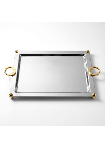 18/10 Paslanmaz Çelik Lüks Dikdörtgen Servis Tepsisi 35X55 cm Büyük Boy