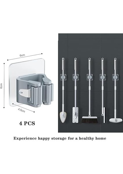 Trend 4 Adet Süpürge Mop Tutucu Duvar Kendinden Yapışkanlı Duvar Delme Gerektirmez (Gri) fiyatları