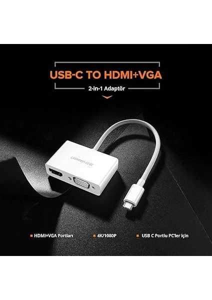 Type-C To Hdmı-Vga Dönüştürücü Adaptör Beyaz fırsatları