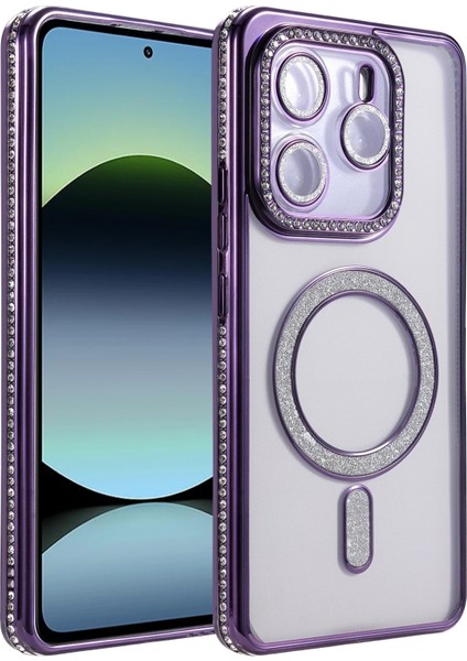 Xiaomi Redmi Note 14 4g Uyumlu Kılıf Simli Magsafe Şarj Destekli Kamera Lens Koruma Parıltılı Kapak