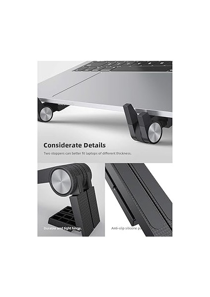 Taşınabilir Ayarlanabilir Kademeli Plastik Laptop Standı – Katlanabilir, Ergonomik, Seyahat Tipi, Tüm Dizüstü Bilgisayarlar ile Uyumlu Siyah modelleri