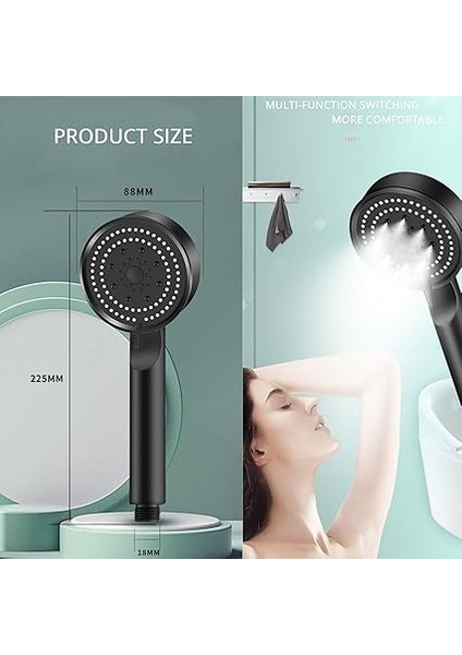 Glee Turbo 5 Fonksiyonlu Mafsallı Duş Seti - Örgülü Hortum ve Askılık (Siyah) fırsatları