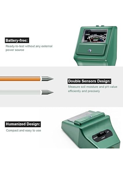 Toprak Ph Ölçer, MS02 3'ü 1 Arada Toprak Nemi/ışık/ph Test Cihazı Bitki Bakımı Için Bahçe Alet Kitleri, Bahçe, Çim, Çiftlik, Iç ve Dış Mekan Kullanımı Için Harika (Yeşil) fırsatları