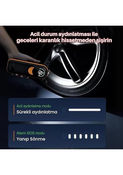 Taşınabilir Kablosuz Şarjlı Ince Araba Hava Kompresörü LED Işıklı Oto Araç Lastik Top Şişirme Pompası indirimleri