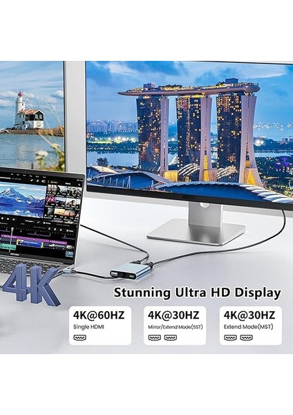 USB C - Çift HDMI Adaptörü - 4K@30Hz Çift Monitör HDMI Adaptörü, 100W Pd Şarj, Usb3.0 5gbps ve Thunderbolt 3 Dizüstü Bilgisayar/tablet Için Uyumlu fırsatları