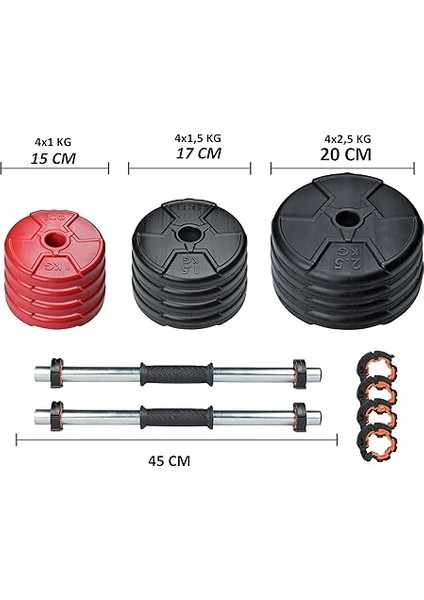 21 kg Dambıl Seti Kırmızı Siyah fiyatları