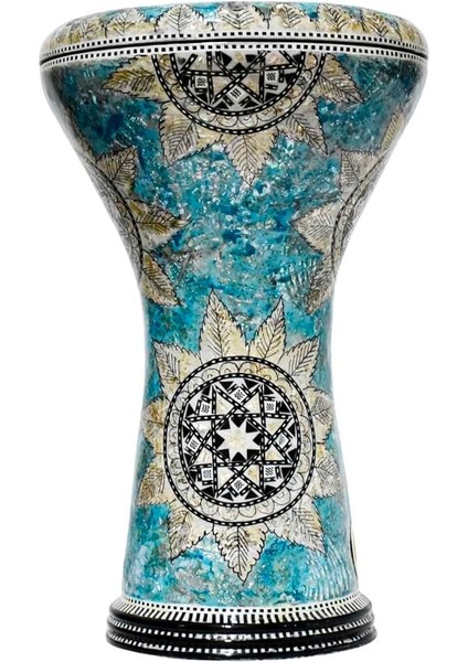El Fan Darbuka Mısır El Sanatları, Denizyıldızı Tasarım, 43 cm Yükseklik, Mavi ve Altın, Kılıf ve Aksesuarları ile