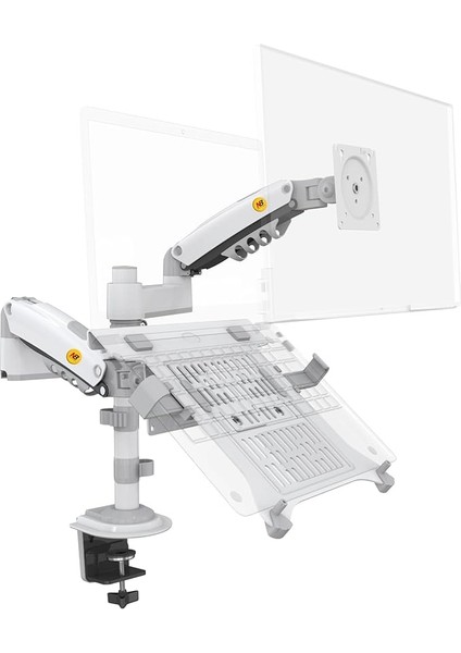 Bayou Nb H180-FP Çift Kol Amortisörlü 17-27INCH Monitör Tutucu ve 10-17INCH Laptop Standı (Beyaz)