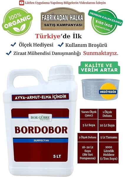 Armut, Elma Için Bordo Bulamacı Gübre Bordobor- 5lt Kalite ve Verim Artar, Geliştirir, Korur fiyatları