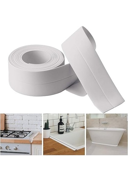 Yapışkanlı Sızdırmazlık Bandı – Beyaz Pvc, Su Geçirmez, 3,8 cm x 3,2 M, Mutfak, Banyo, Küvet, Lavabo, Zemin ve Duvar Kenarı Için