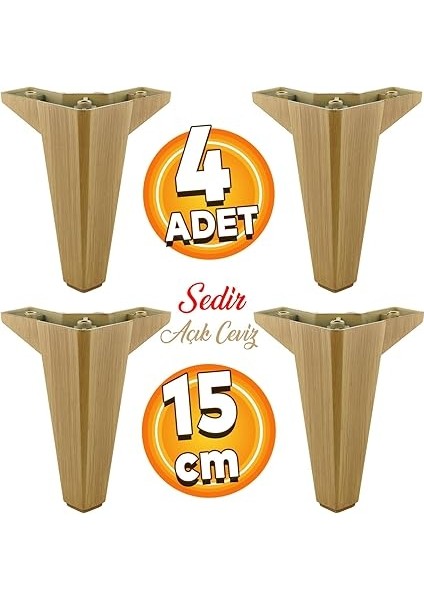4 Adet Sedir Lüks Mobilya Kanepe Sehpa Tv Ünitesi Koltuk Ayağı 15 cm Desenli Açık Ceviz Baza Ayak (4 Adet) fiyatları