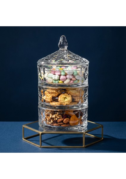 3 Katlı Kristal Cam Şekerlik Lokumluk ve Çerezlik Sunum Kulesi