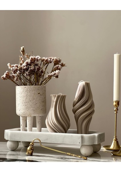 Candle El Yapımı Kokusuz Burgulu Vazo Dekoratif Kalıp Mum– Kırık Beyaz -20*7 cm indirimleri
