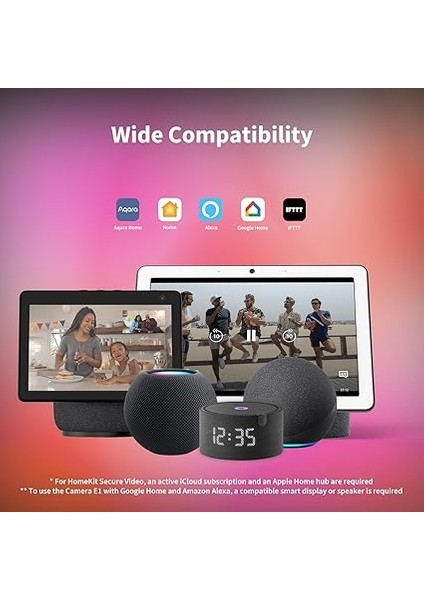 2k Iç Kamera E1, Pan & Tilt, Homekit Secure Video, Çift Yönlü Ses, Gece Görüşü, Kişi Takip, Wi-Fi 6, Homekit, Alexa, Google Home ve Ifttt Desteği modelleri