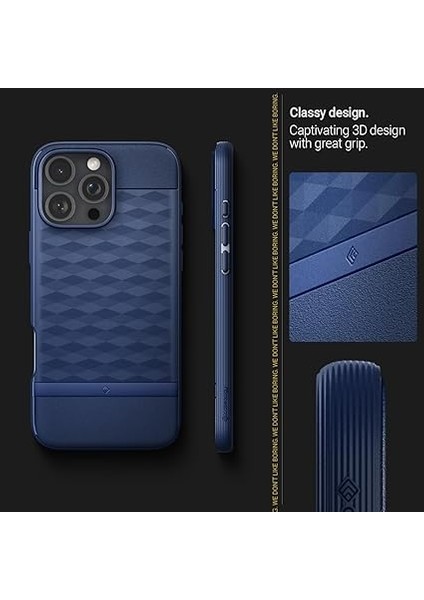 Caseology iPhone 16 Pro ile Uyumlu Magsafe Kılıf Parallax Mag Hava Kanalı Teknolojisi Askeri Sınıf Koruma Midnight Blue 3 Boyutlu Tasarım Kapak - ACS08171 modelleri