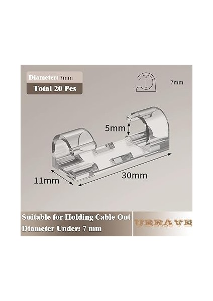 Kablo Klipsi Paketi, 20 Adet Yapışkanlı Kablo Tutucu Klips, Yapıştırıcı Akrilik Ile, Çalışma Masası, Güç Kablosu, USB Şarj Kablosu, Şarj Kablosu Vb. Için Güvenli Altlık, Şeffaf modelleri