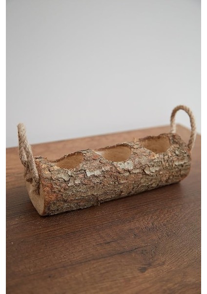 Üçlü Ahşap Kütük Saksılık