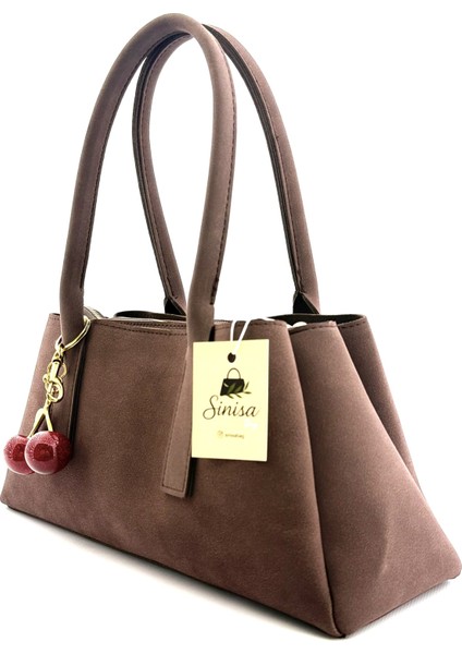 Kadın Kiraz Charm Detaylı Süet El ve Omuz Çantası